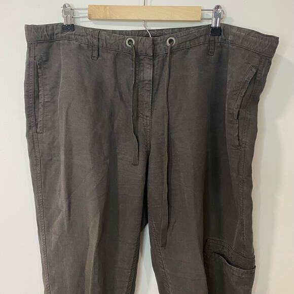 Eileen Fisher Women's Pants Cargo Baggy Linen Blend Dark Green Lagenlook Large - Picture 3 of 10